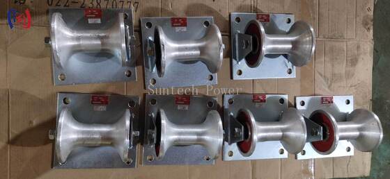 غلتک زمینی کابل حرفه‌ای با ظرفیت بار 5KN و حامل آلومینیومی ریخته‌گری برای نصب کابل زیرزمینی 150-160 میلی‌متری